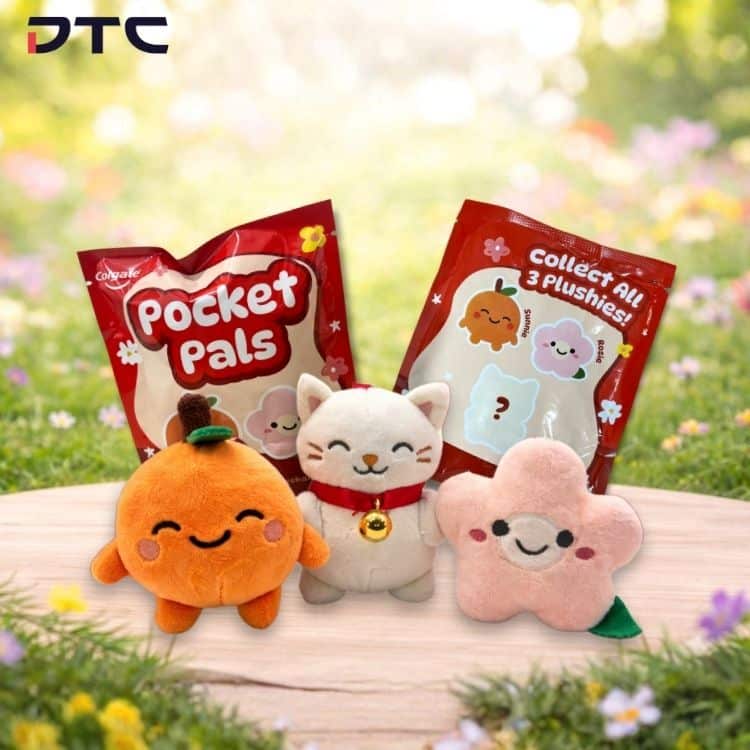 Colgate Pocket Pals plush keychain collectibles with blind bag packaging