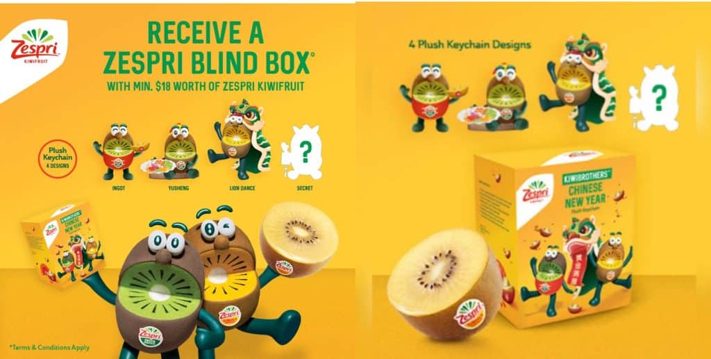 Zespri Lunar New Year gift with purchase promotion featuring blind box plush collectibles
