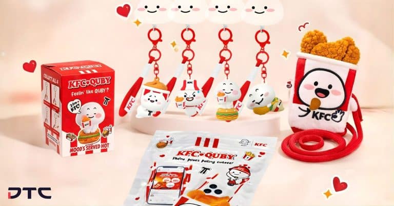 KFC Quby licensed character promotional merchandise including phone charms and phone pouch.