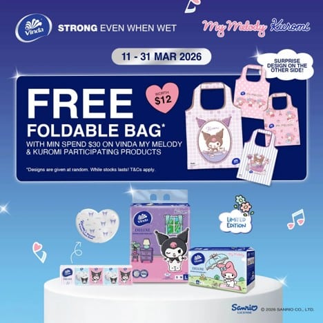 Vinda My Melody Kuromi foldable bag gift with purchase promotion Singapore