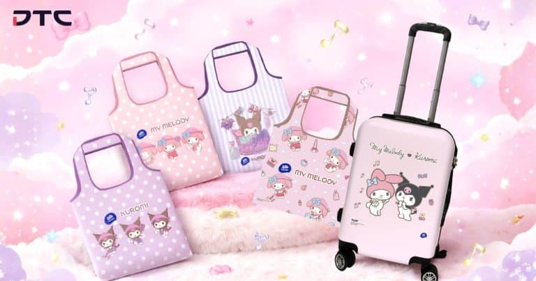 Vinda My Melody Kuromi gift with purchase promotional merchandise including luggage and foldable bags