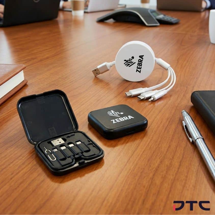 Custom Zebra Technologies charging cable for branded corporate gifts and event merchandise
