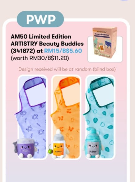 ARTISTRY Beauty Buddies plush and foldable bag promotional merchandise campaign visual