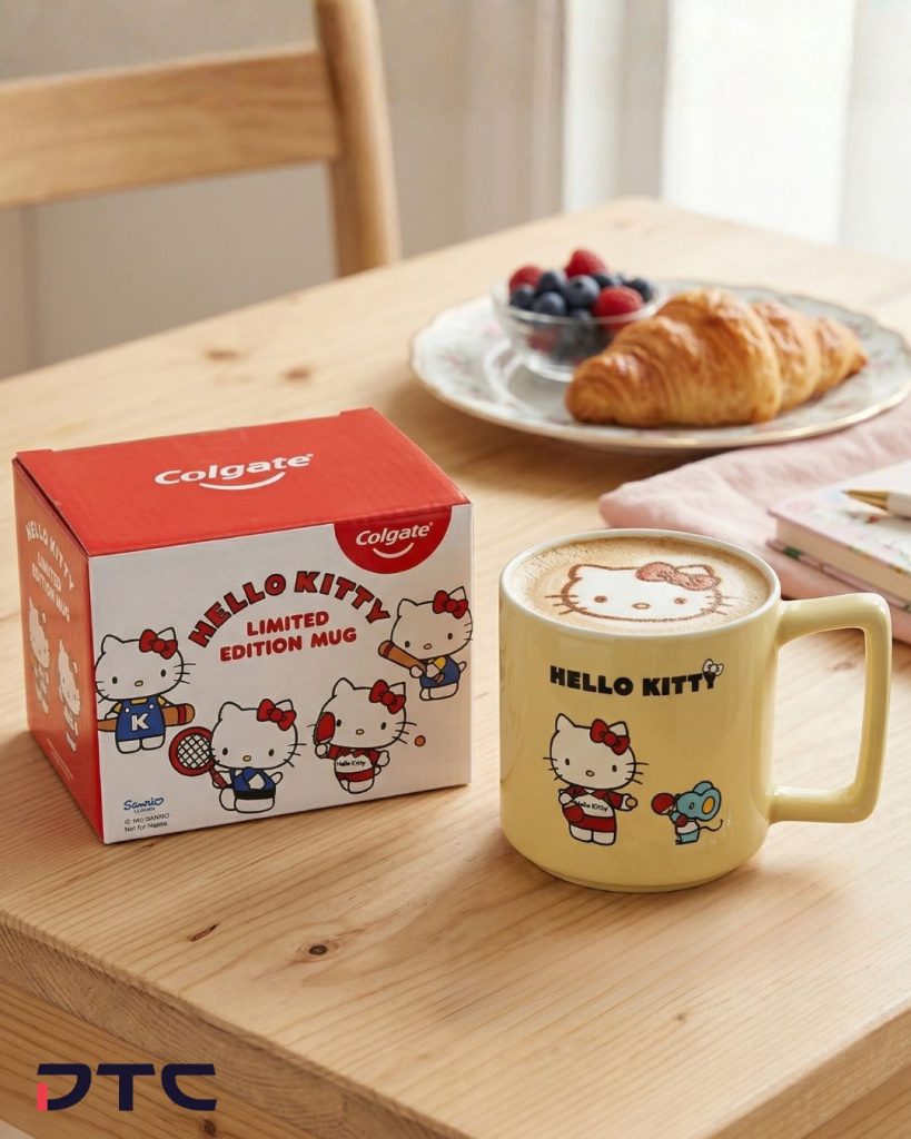 Hello Kitty mug licensed merchandise design for Colgate promotional campaign