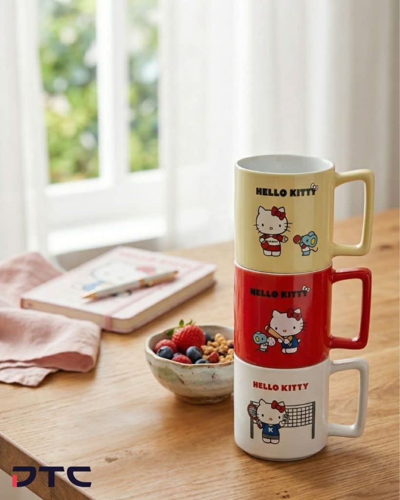 Set of Hello Kitty mugs for Colgate licensed merchandise promotional campaign
