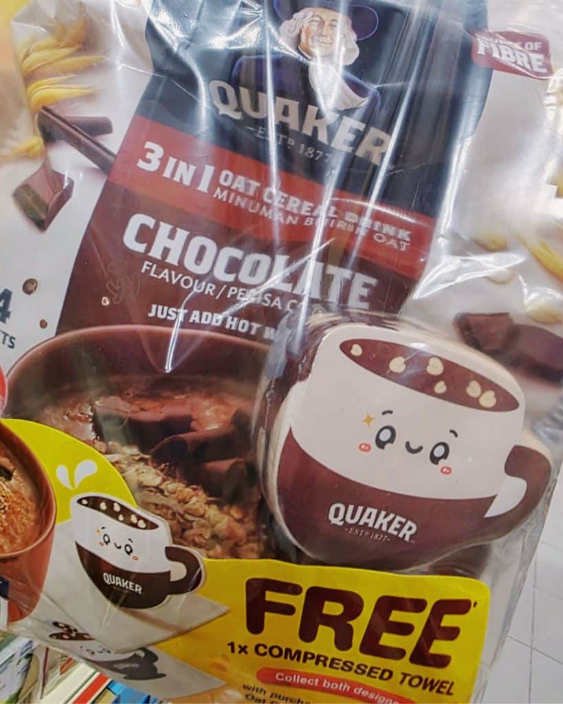 Quaker Oats with free compressed towel promotional merchandise Malaysia