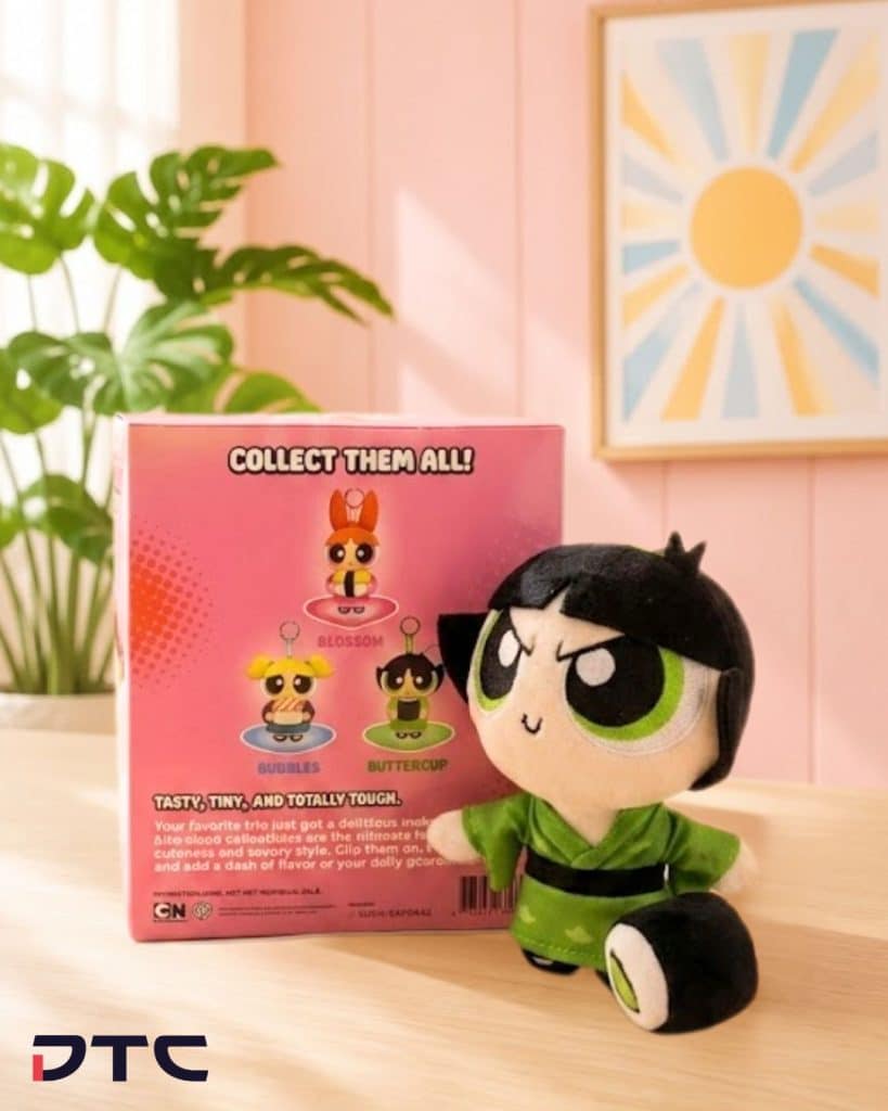 Powerpuff Girls plush toy with detachable sushi accessory for Sushi Express merchandise campaign