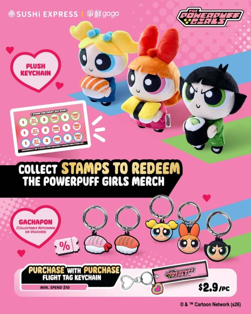 Sushi Express Powerpuff Girls promotional campaign merchandise display Singapore
