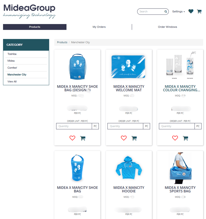 Midea merchandise portal microsite for global promotional merchandise ordering and fulfilment