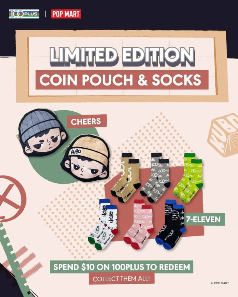 100plus POPMart Kubo coin pouch and socks promotion