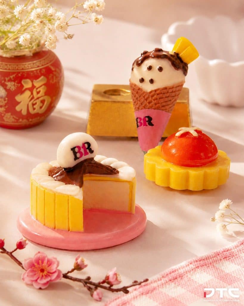 Baskin-Robbins Golden Choco BReak gift-with-purchase magnet series, four designs, on table