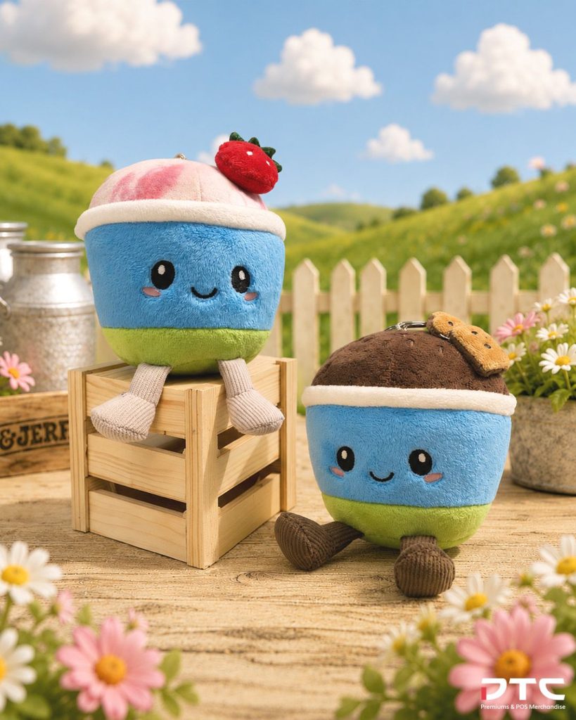 Ben & Jerry's mini cup plushie keychains created for a Singapore gift with purchase promotion