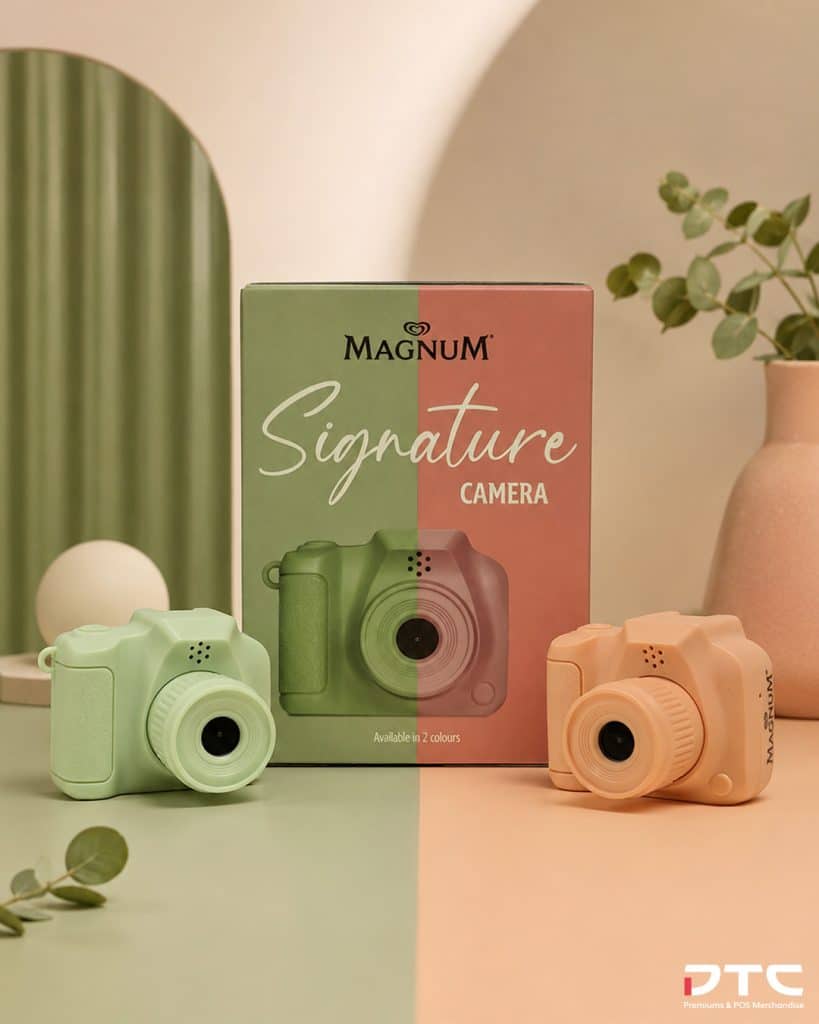 Custom branded mini camera created for Magnum’s Singapore GWP campaign