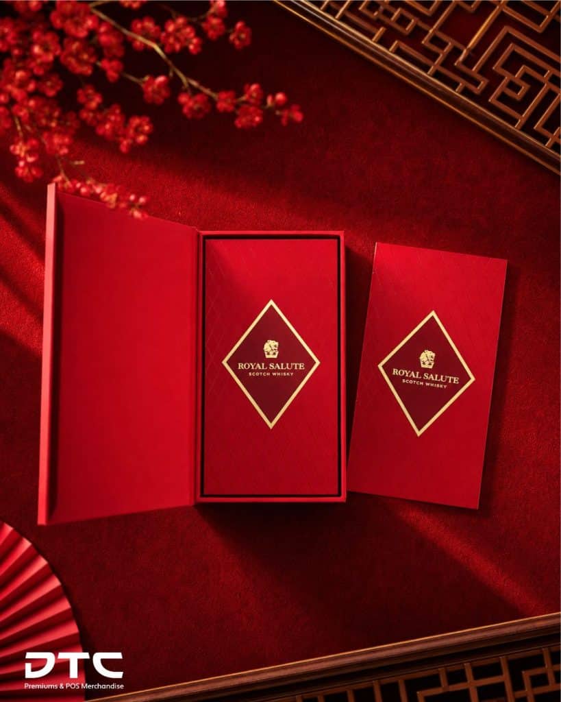 Custom Chinese New Year red packets produced for the Royal Salute festive gift set