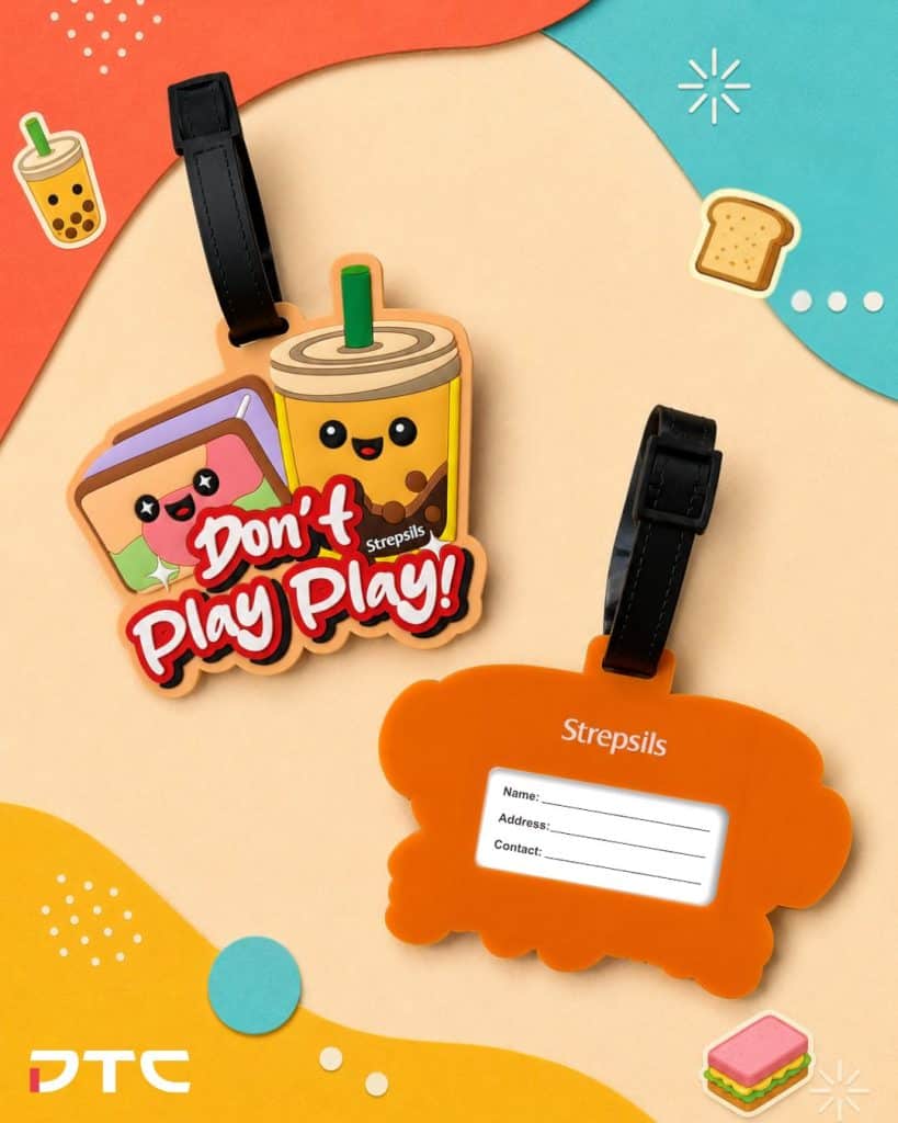 Strepsils bubble tea and ice cream bread luggage tag with local Singapore theme