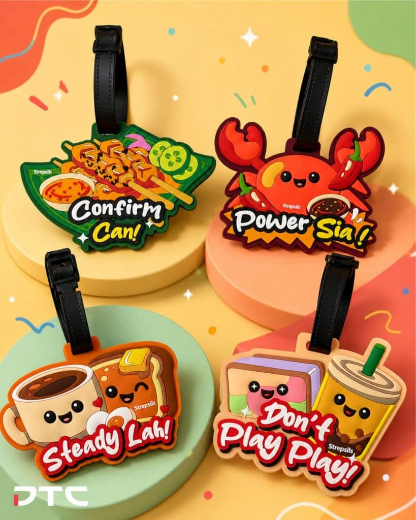 Custom luggage tag collection designed in-house by DTC World for Strepsils